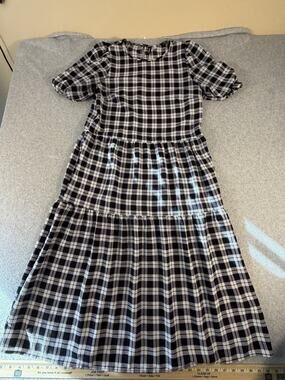 Dividend Women’s Checker Print Dress, Size S, Short Sleeve